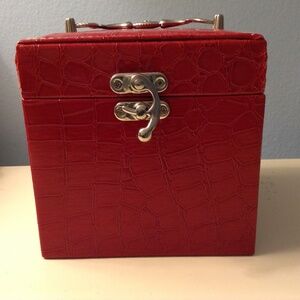 Red Croc Embossed Jewelry Case With Handle And Two Layers One for Rings